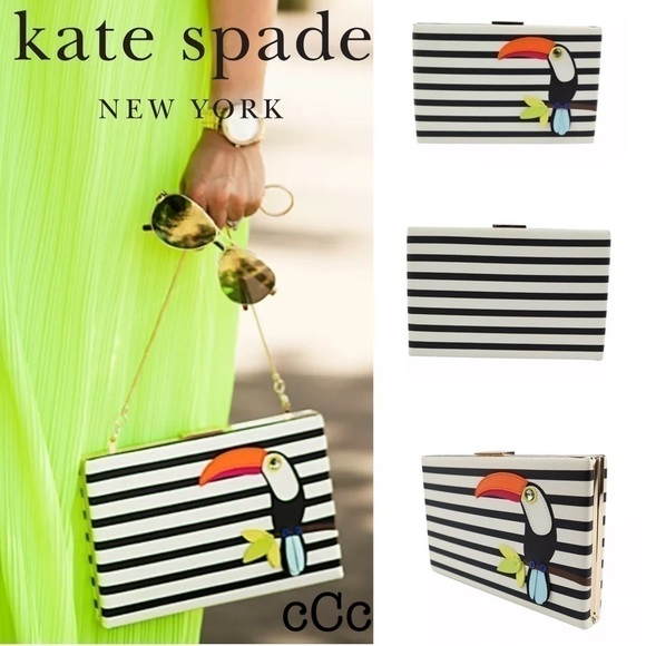 Kate Spade Toucan Parrot Novelty Striped Clutch Bag - Picture 1 of 12